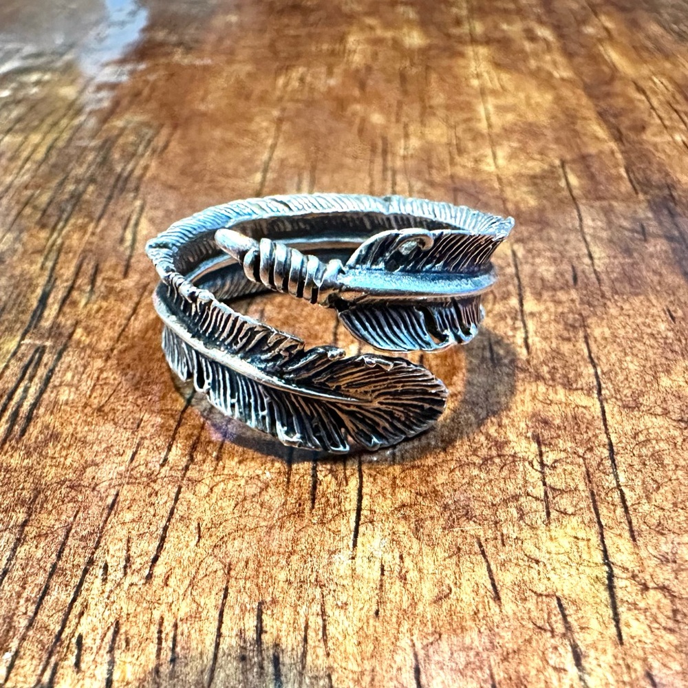 Solid Sterling Silver, Feather, Adjustable Ring - image 1